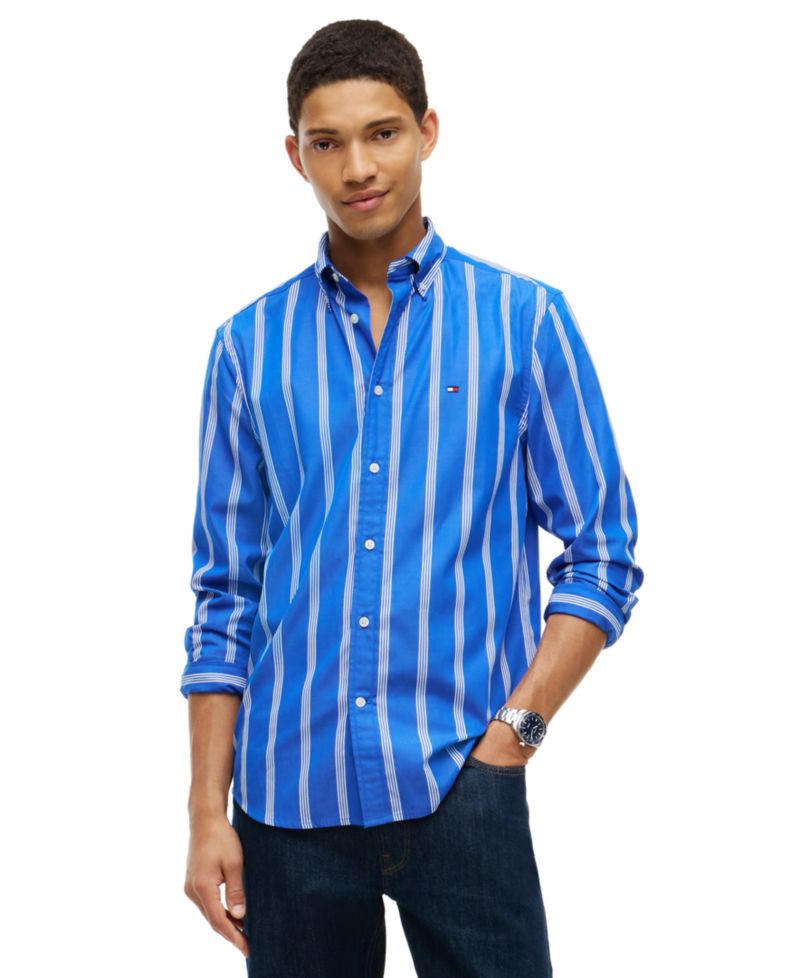 Men's Poplin Ground Stripe Relaxed-Fit Shirt