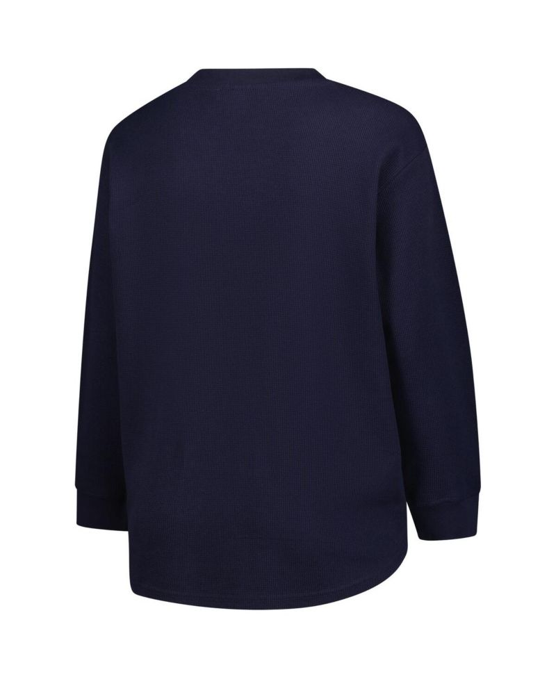 Women's Navy Michigan Wolverines Lace-Up Waffle Knit Plus Size Long Sleeve T-Shirt