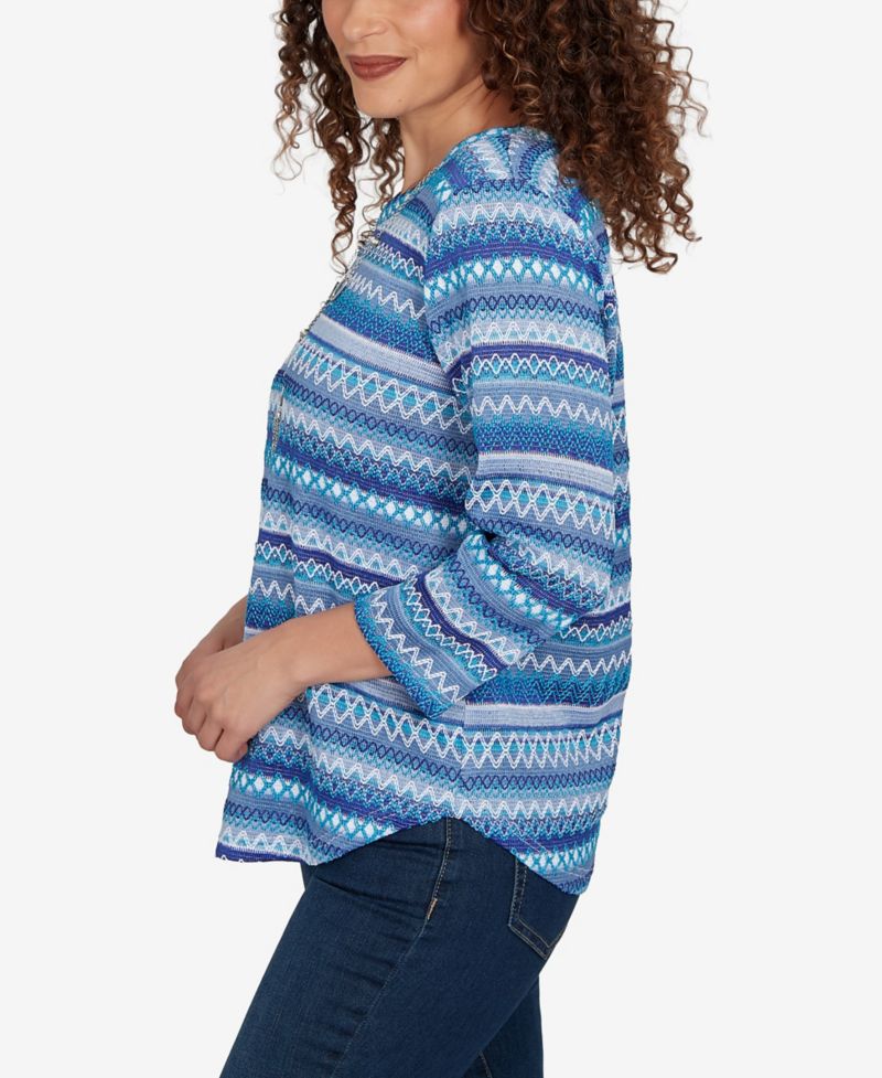 Women's Classic Textured Stripe Knit Top With Necklace