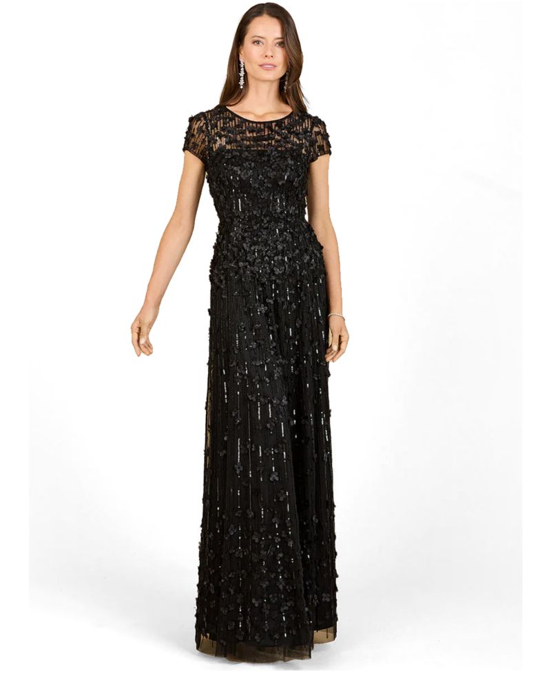 Women's 3D Floral Embellished Cap Sleeve Gown