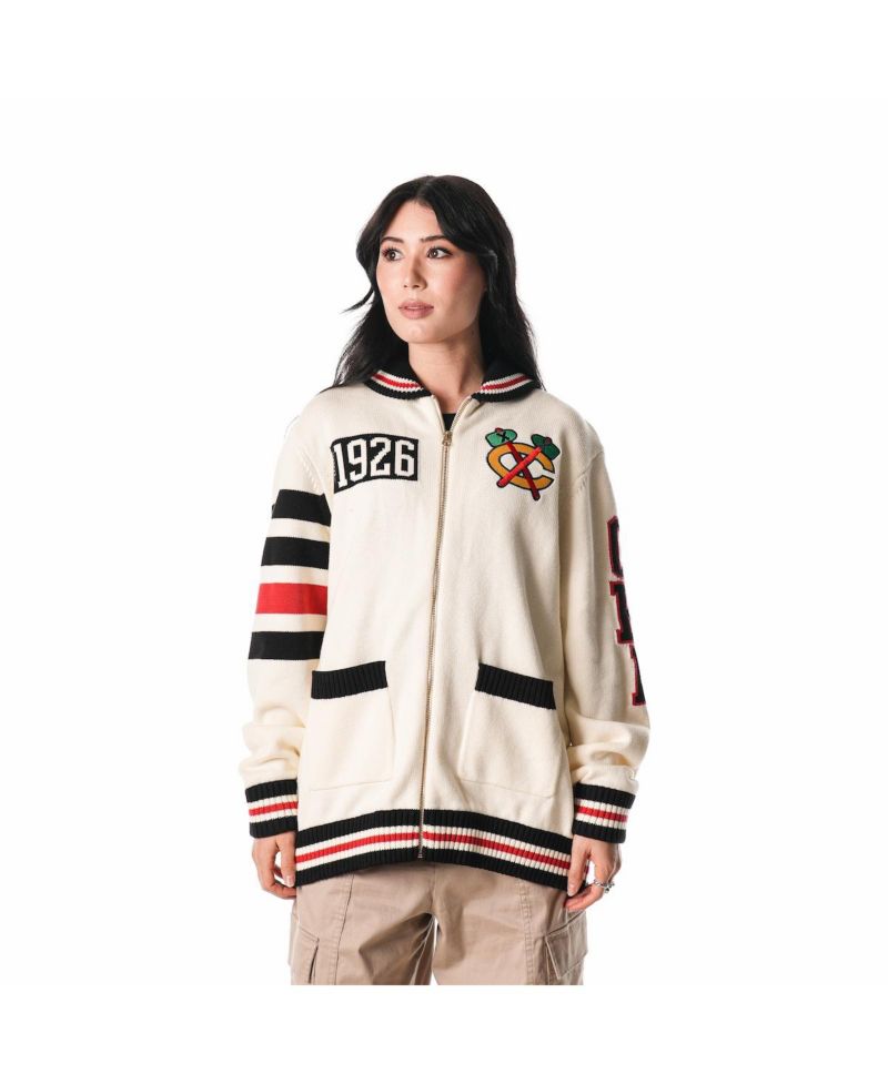 Men's and Women's Cream Chicago Blackhawks Jacquard Full-Zip Sweater