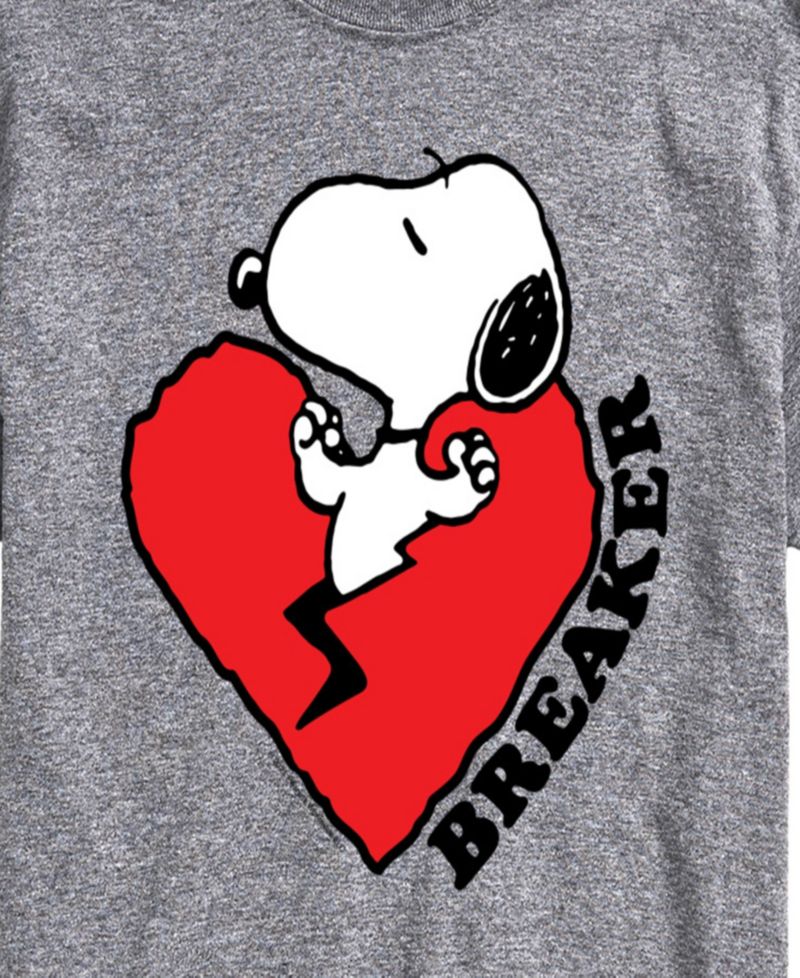 Men's Peanuts Snoopy Heart Breaker Printed Short-Sleeve Graphic T-Shirt