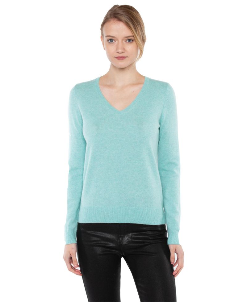 Women's 100% Pure Cashmere Long Sleeve Pullover V Neck Sweater