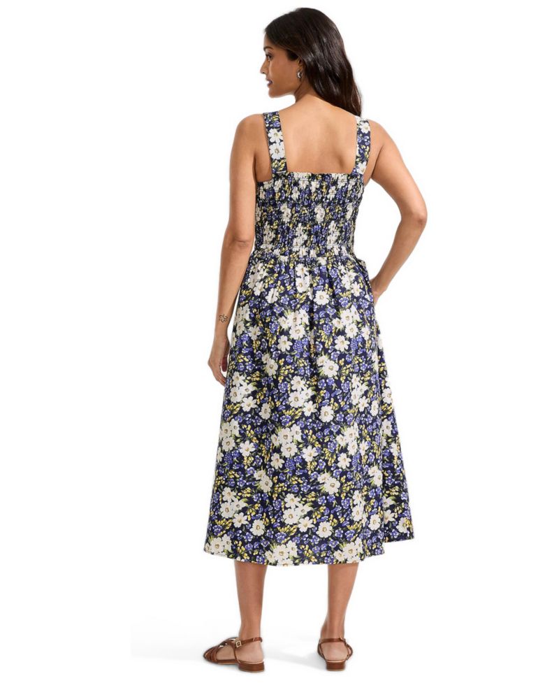 Women's Poplin Smocked Bodice Midi Dress