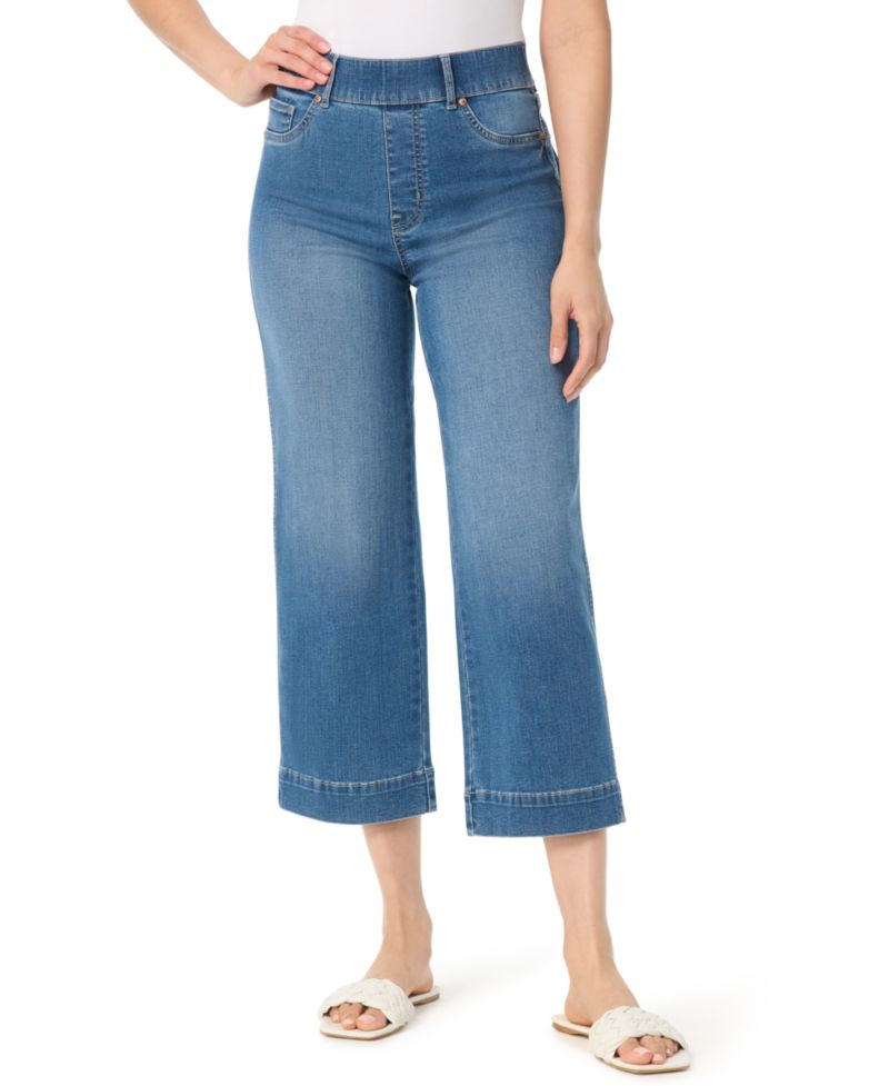 Women's Shape-Effect Wide-Leg Cropped Pull-On Jeans