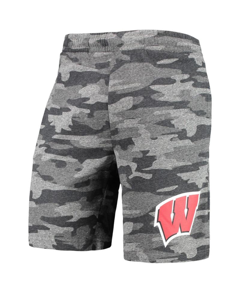 Men's Charcoal, Gray Wisconsin Badgers Camo Backup Terry Jam Lounge Shorts