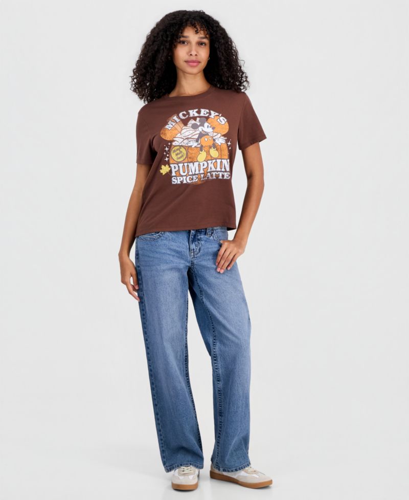 Juniors' Mickey Pumpkin Spice Crewneck Tee