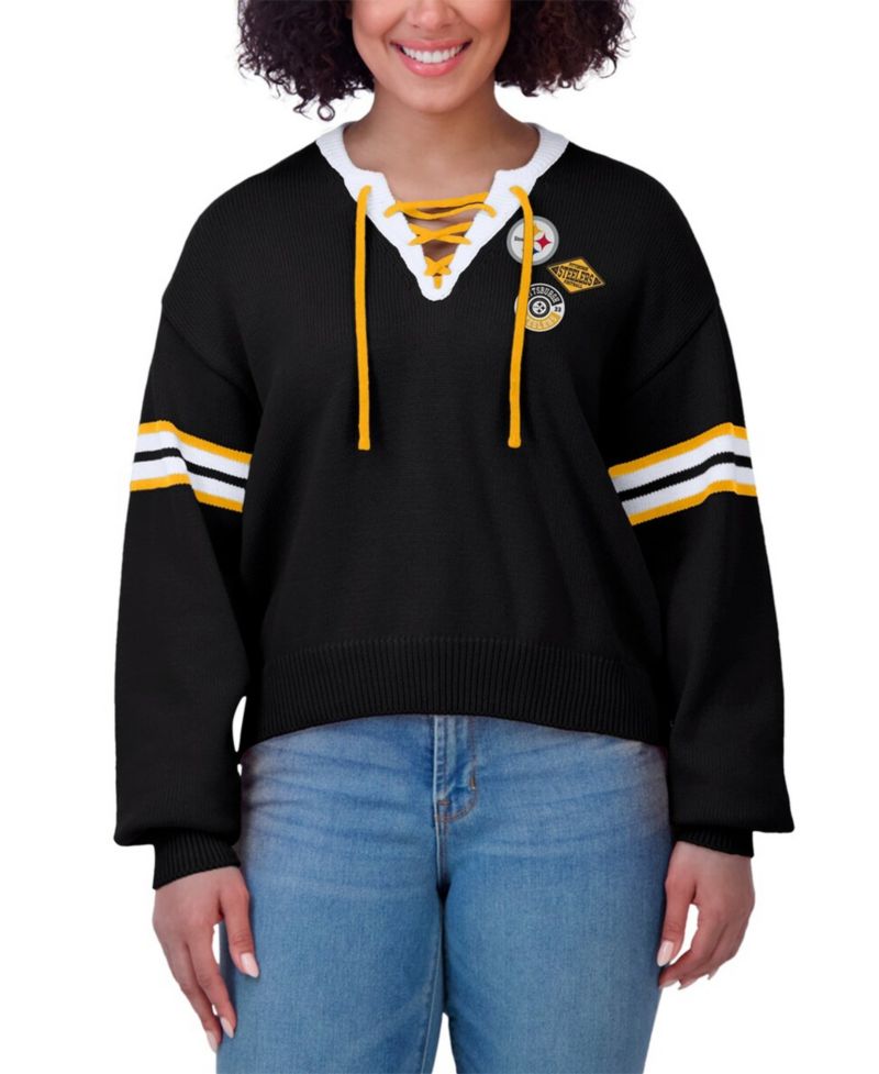 Women's Black Pittsburgh Steelers Lace-Up Sweater