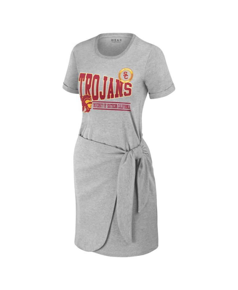 Women's Heather Gray USC Trojans Knotted T-Shirt Dress