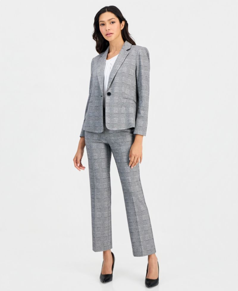 Petite Plaid One-Button Blazer