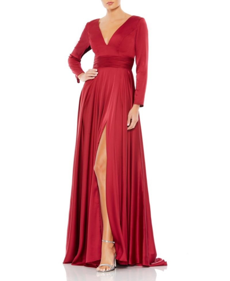 Women's Ieena Long Sleeve Ruched Waist A-Line Gown