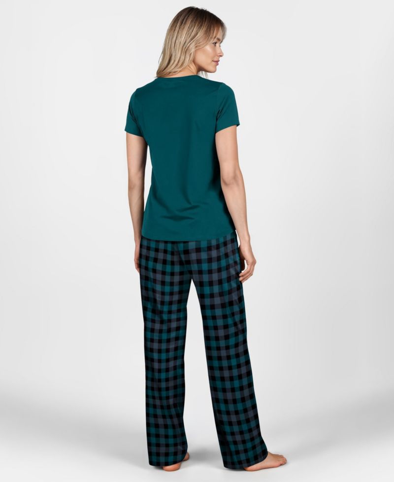 Women's Philadelphia Eagles Highland Sleep Set Short-Sleeve Plaid T-Shirt and Pants Set