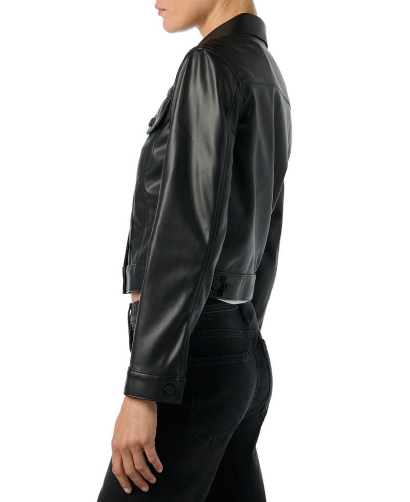 Women's Faux-Leather Cropped Long-Sleeve Jacket