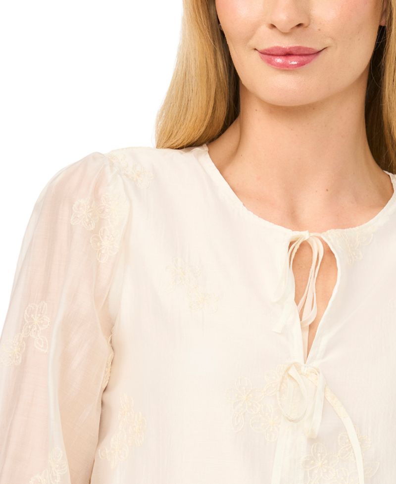 Women's Ruffle Sleeve Floral Embroidered Blouse