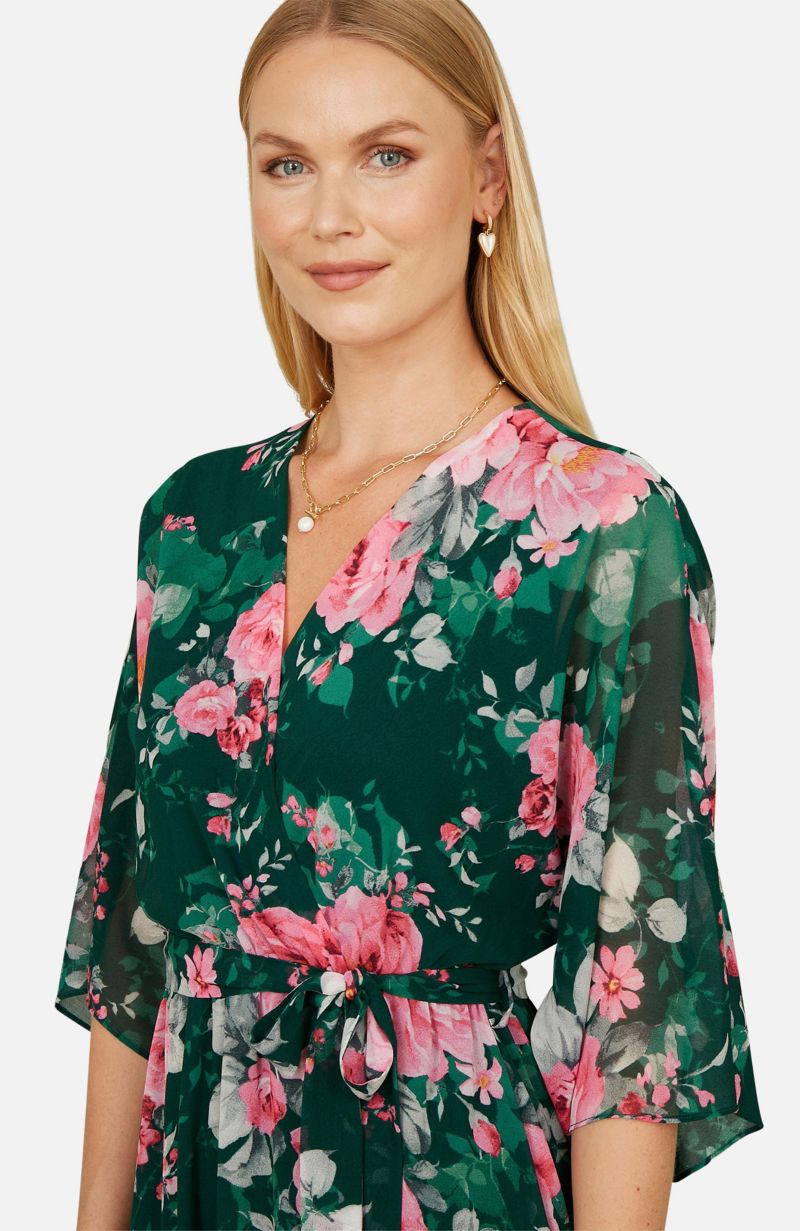Women's Midi Dip Hem Wrap Midi Dress