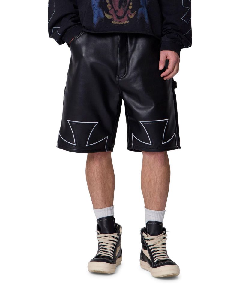Men's Ultra Baggy Iron Cross Leather Shorts