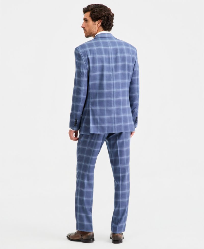 Men's Classic-Fit Navy Windowpane Suit Separates Pants