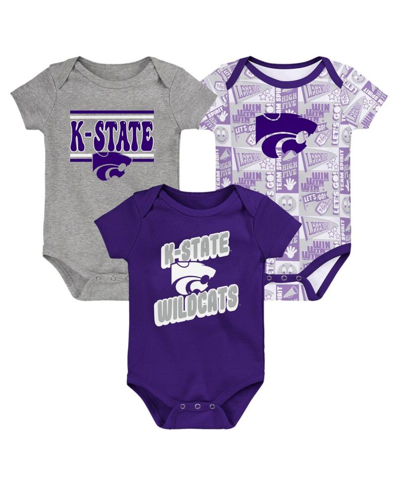 Newborn 3-Pack Purple Kansas State Wildcats Sunday Comics Bodysuit Set