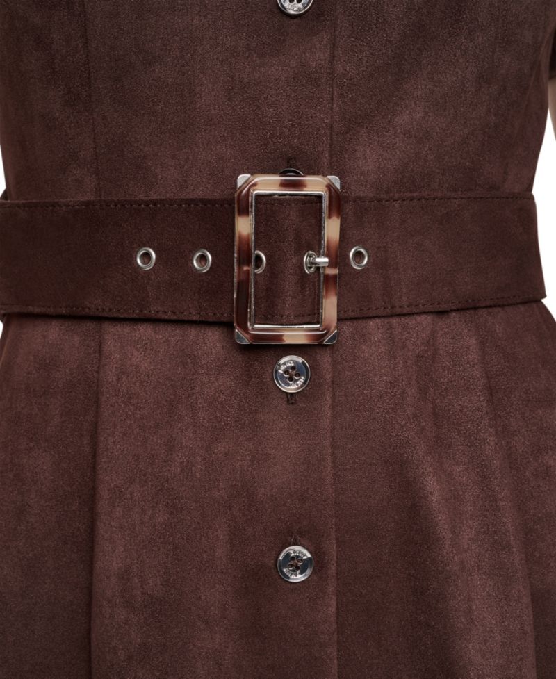 Petite Faux Suede Short-Sleeve Midi Shirt Dress