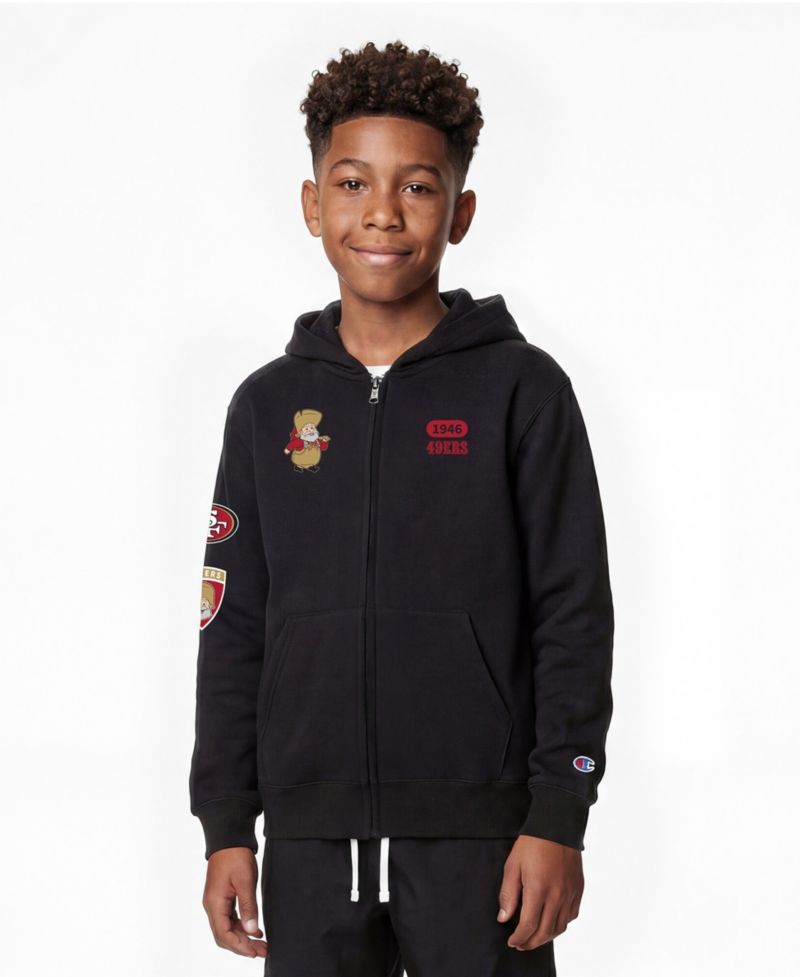 Big Boys and Girls Black San Francisco 49ers Disney X Champion Full-Zip Hoodie