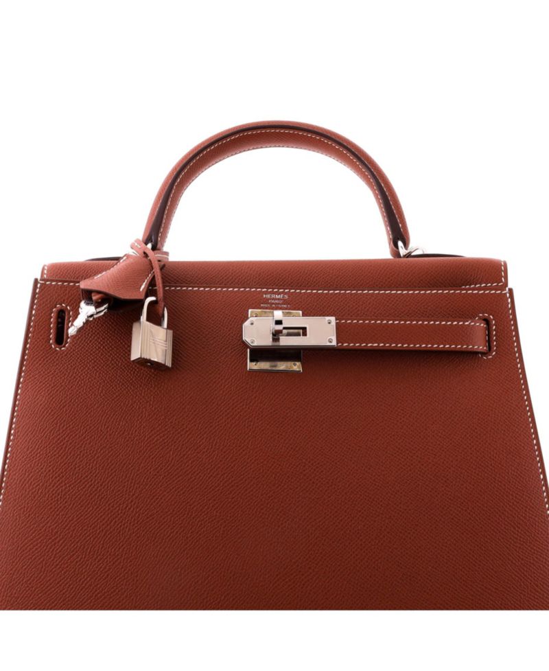 Kelly 28 Handbag Brown Epsom with Palladium Hardware