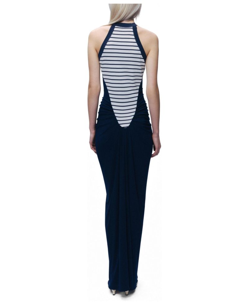 Women's Stripe Draped Halter Neck Maxi Dress