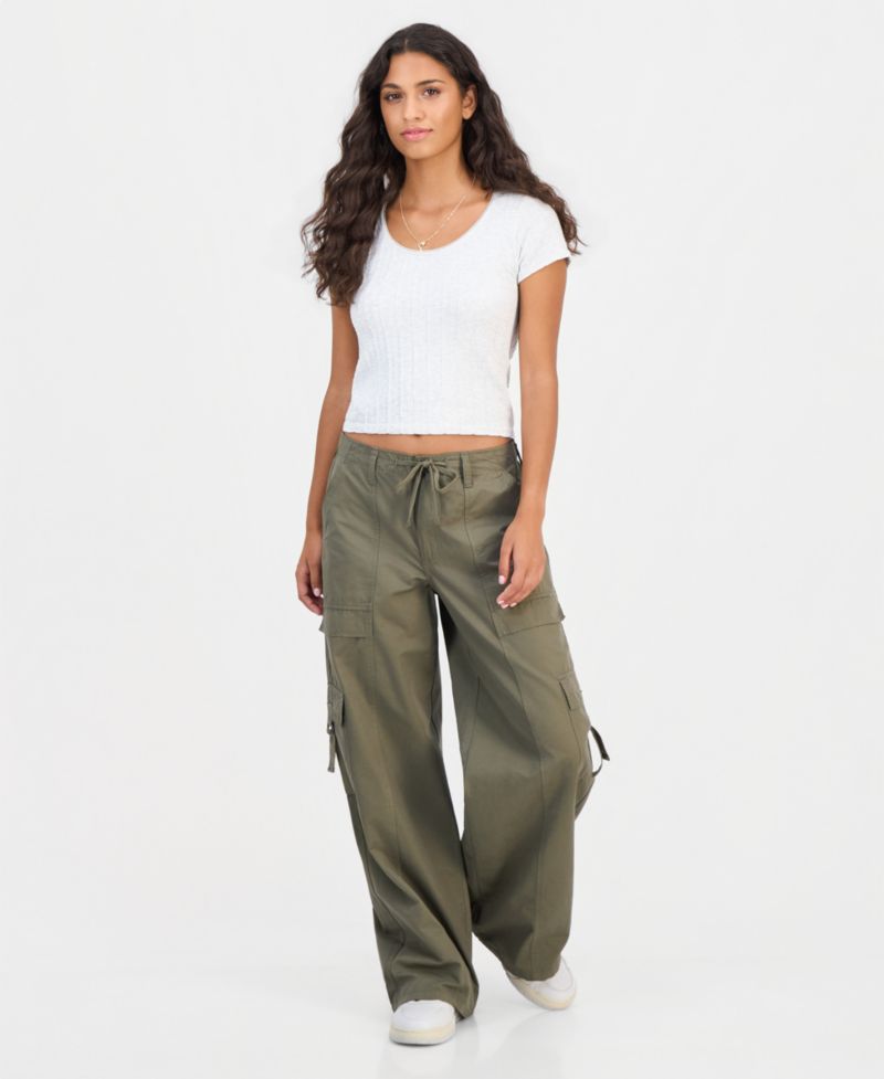 Juniors' Butter Twill Wide-Leg Cargo Pants