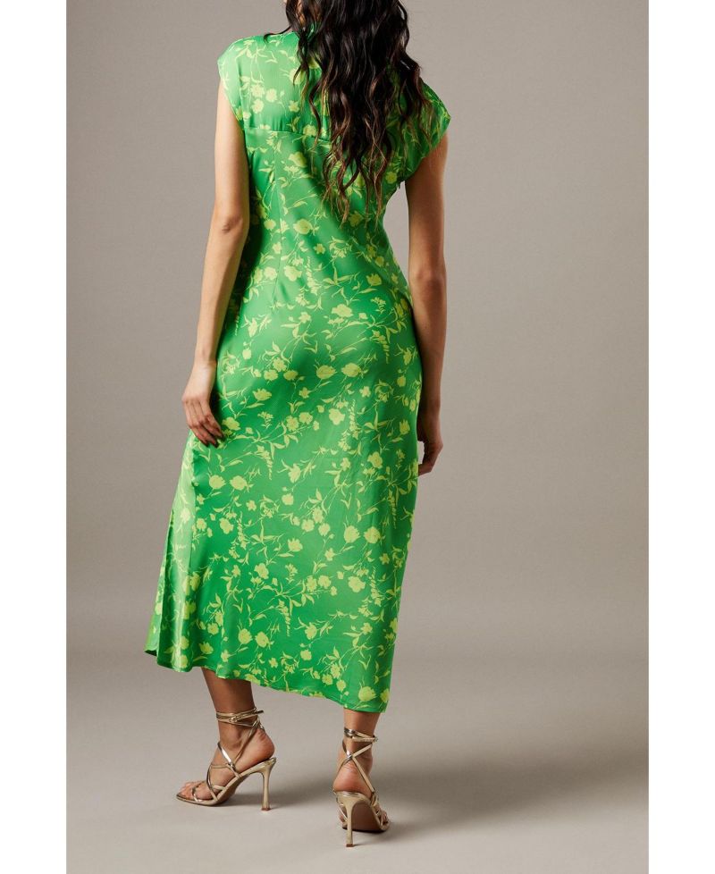 Women's Crinkle Satin Button Side Midi Dress