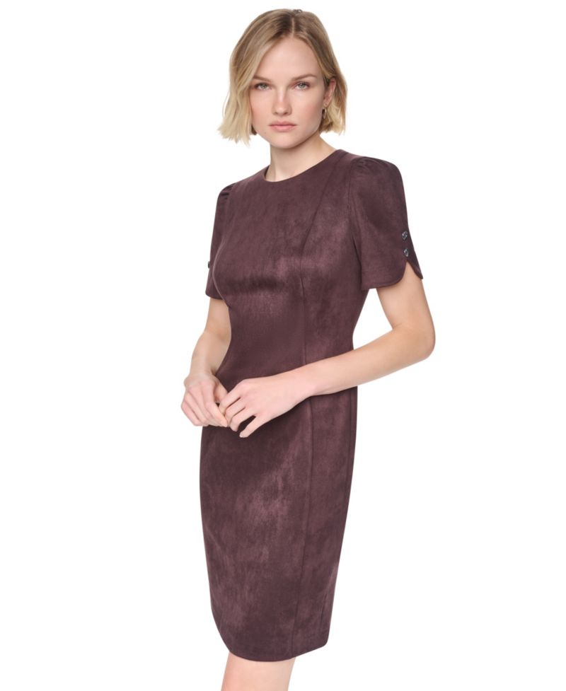Women's Short-Sleeve Faux Suede Sheath Dress