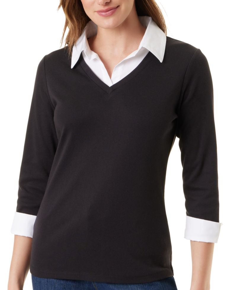 Women's Twofer Knit 3/4-Sleeve V-Neck Blouse