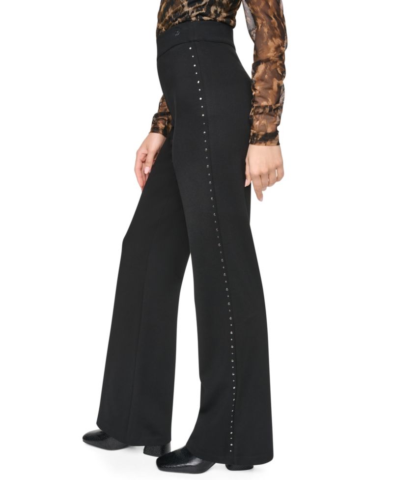 Women's Stud Detail Pull-On Wide-Leg Ponte Pants