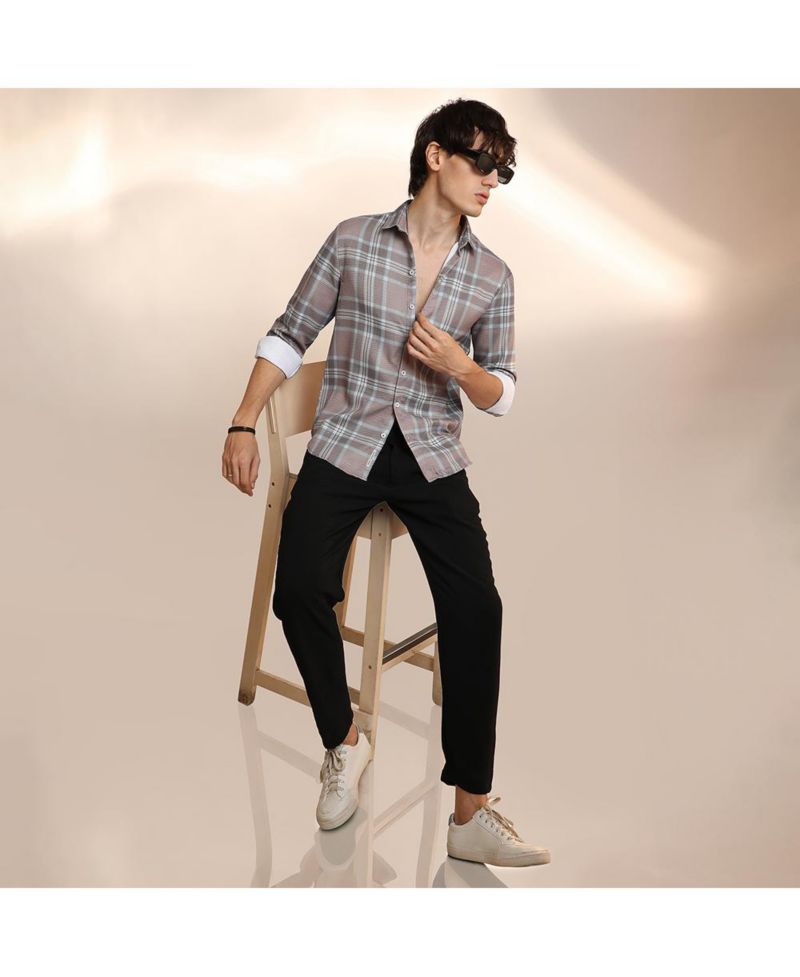 Men's Nude Pink & Cloud Grey Tartan Plaid Shirt