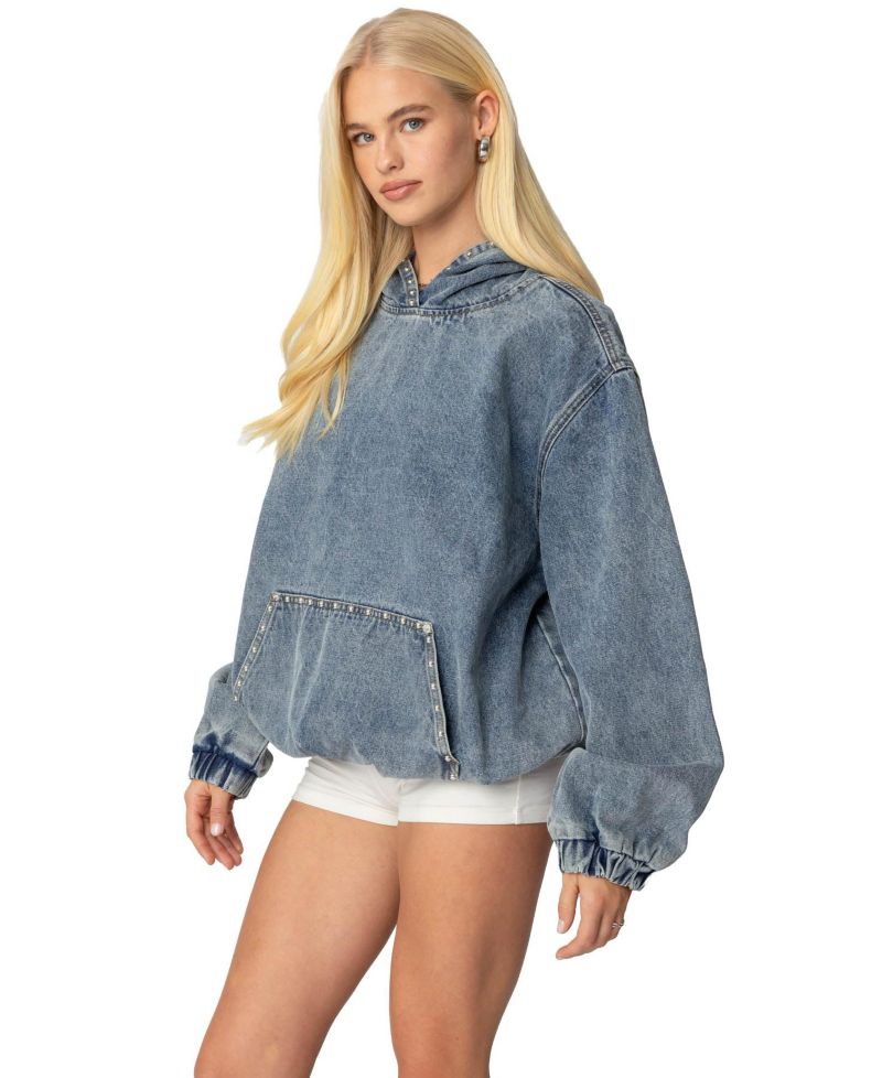 Womens Marney Oversized Studded Denim Hoodie