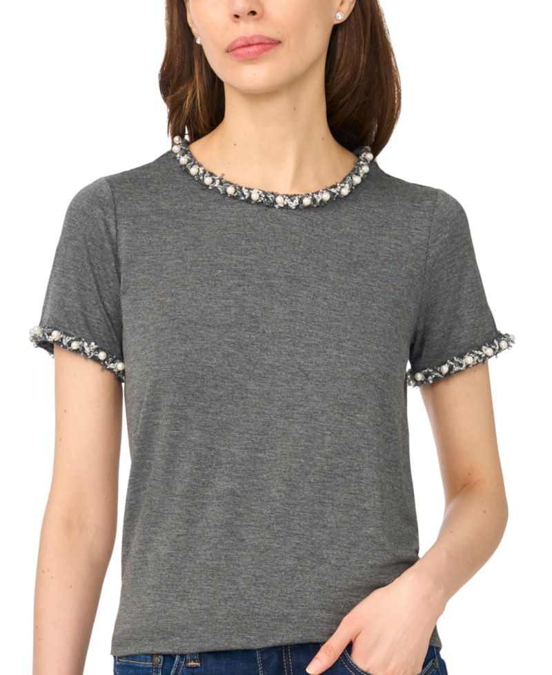 Women's Short-Sleeve Embellished Crew Neck Tee