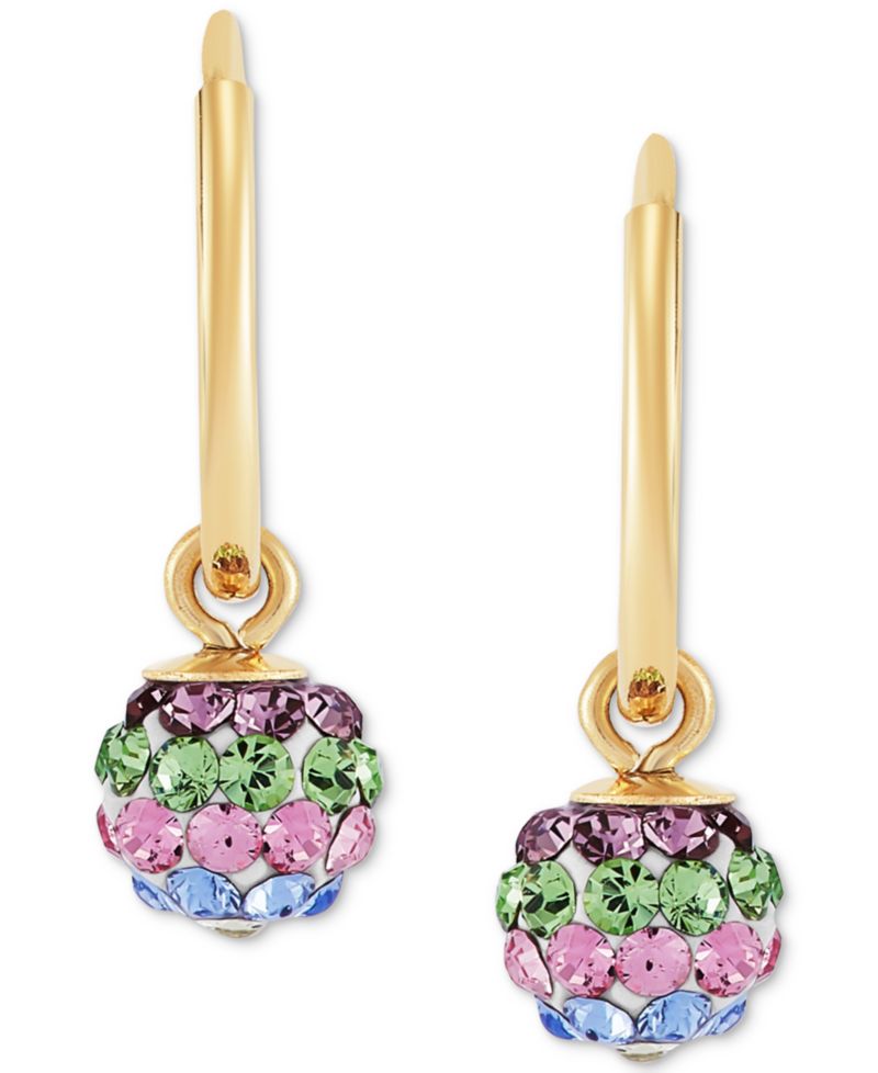 Children's 2-Pc Set Multicolor Crystal Reversible Stud & Dangle Hoop Earrings in 14k Gold