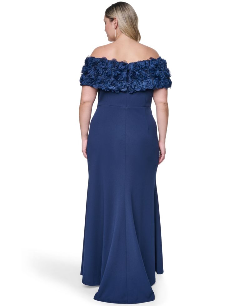 Plus Size Rosette-Trim Off-The-Shoulder Evening Gown