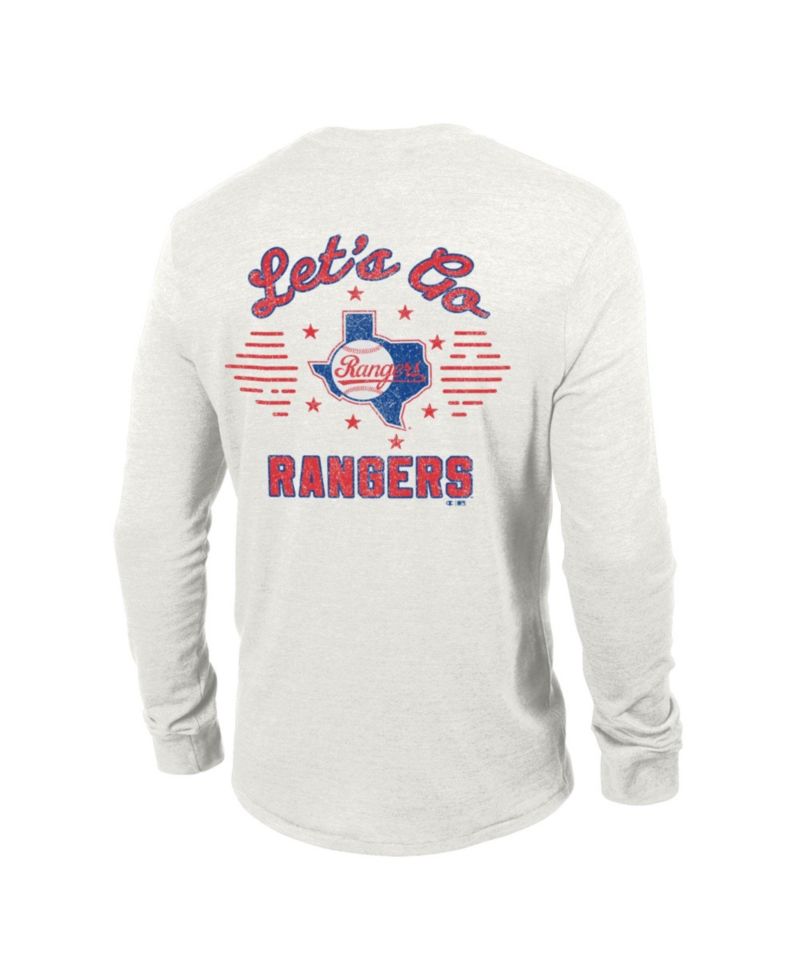 Men's Texas Rangers Cooperstown Winning Tradition Distressed Tri-Blend Crew-Neck Long-Sleeve T-Shirt