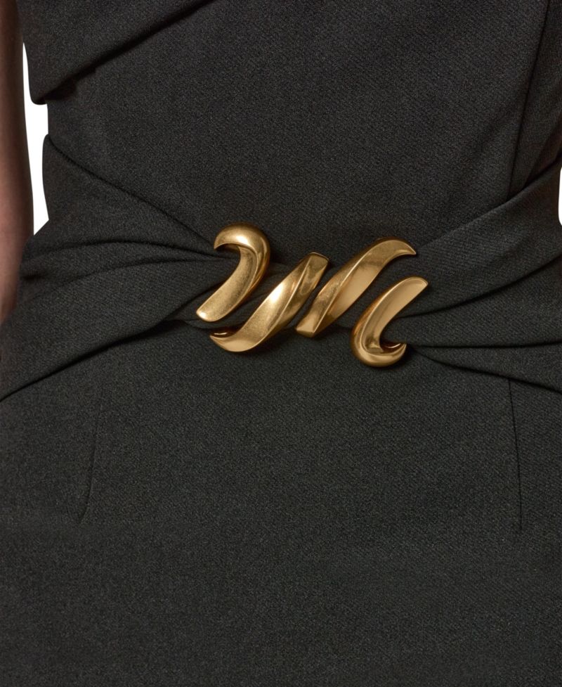 Women's Portrait Neck Sheath Midi Dress With Hardware