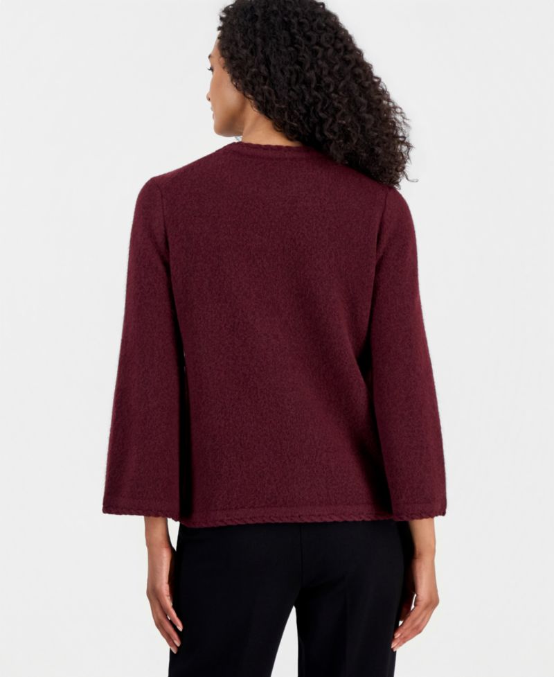 Petite Braided-Trim Long-Bell-Sleeve Sweater