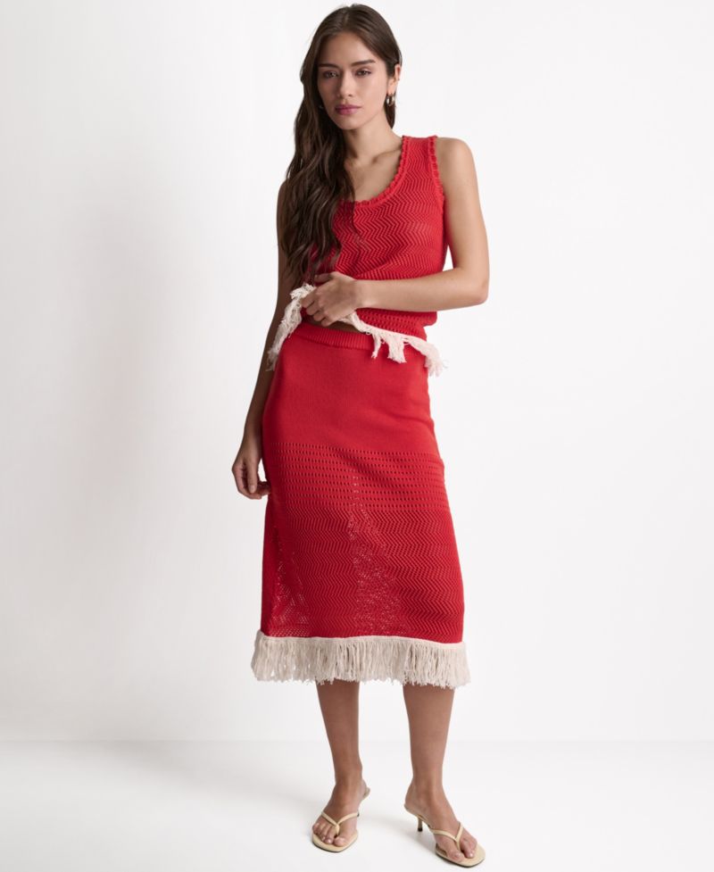 Women's Fringe Pointelle A-Line Midi Skirt