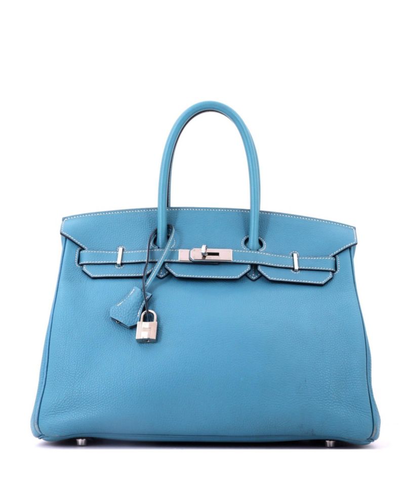 Birkin 35 Handbag Blue Togo with Palladium Hardware