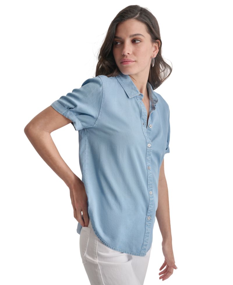 Petite Rolled Short-Sleeve Button-Up Shirt