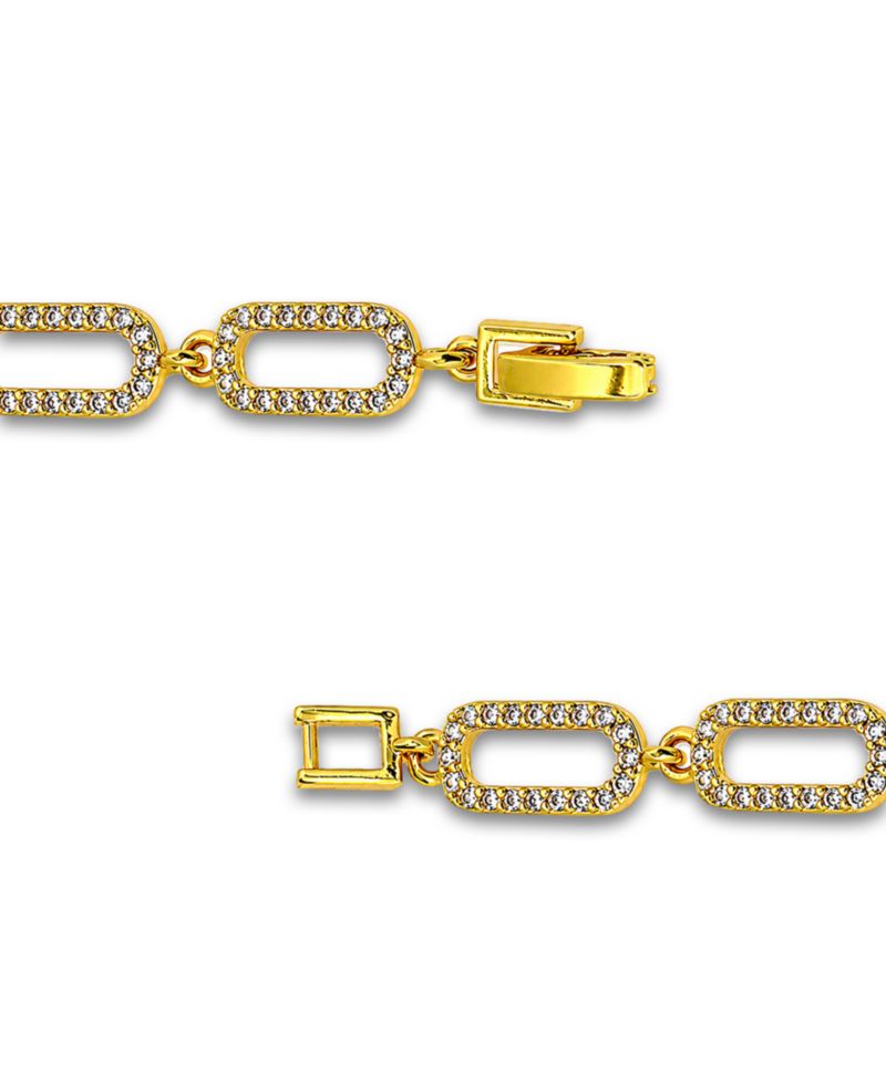 Pave Cubic Zirconia Paperclip Style Chain Link Bracelet