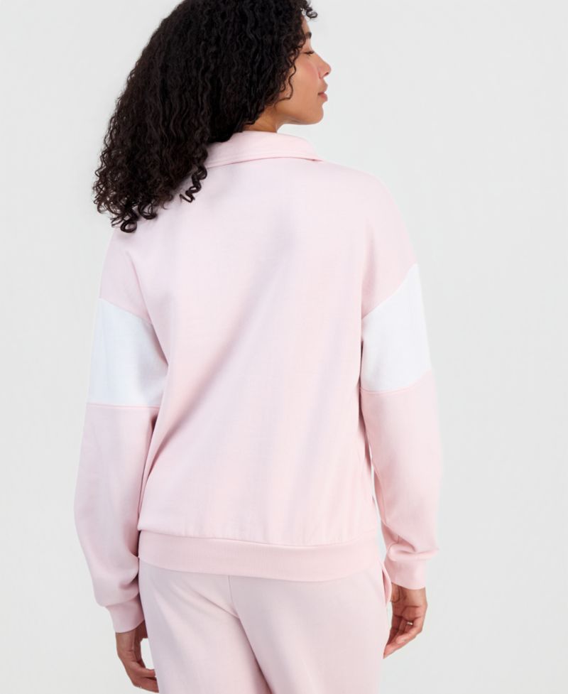 Juniors' Hello Kitty Varsity Quarter-Zip Fleece Pullover Sweatshirt