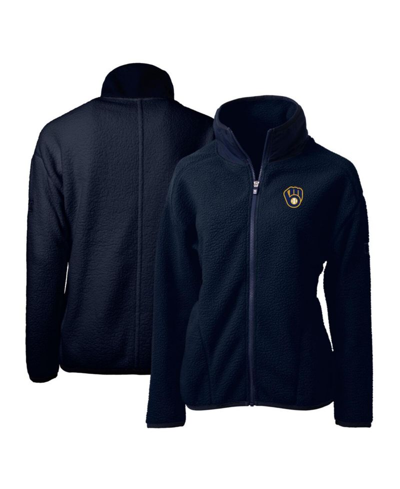 Women's Navy Milwaukee Brewers Cascade Eco Sherpa Fleece Full-Zip Jacket