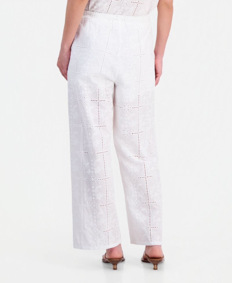 Petite Cotton Embroidered Eyelet Wide-Leg Pants