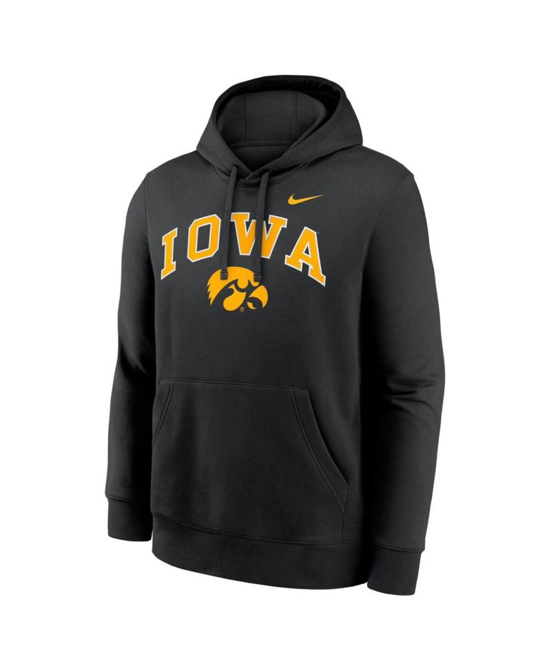 Men's Black Iowa Hawkeyes Club Fleece Arch Pullover Hoodie