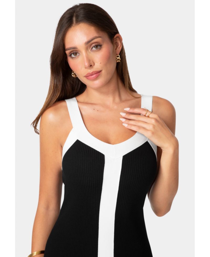 Womens Colorblock Ribbed Sweater Tank Dress