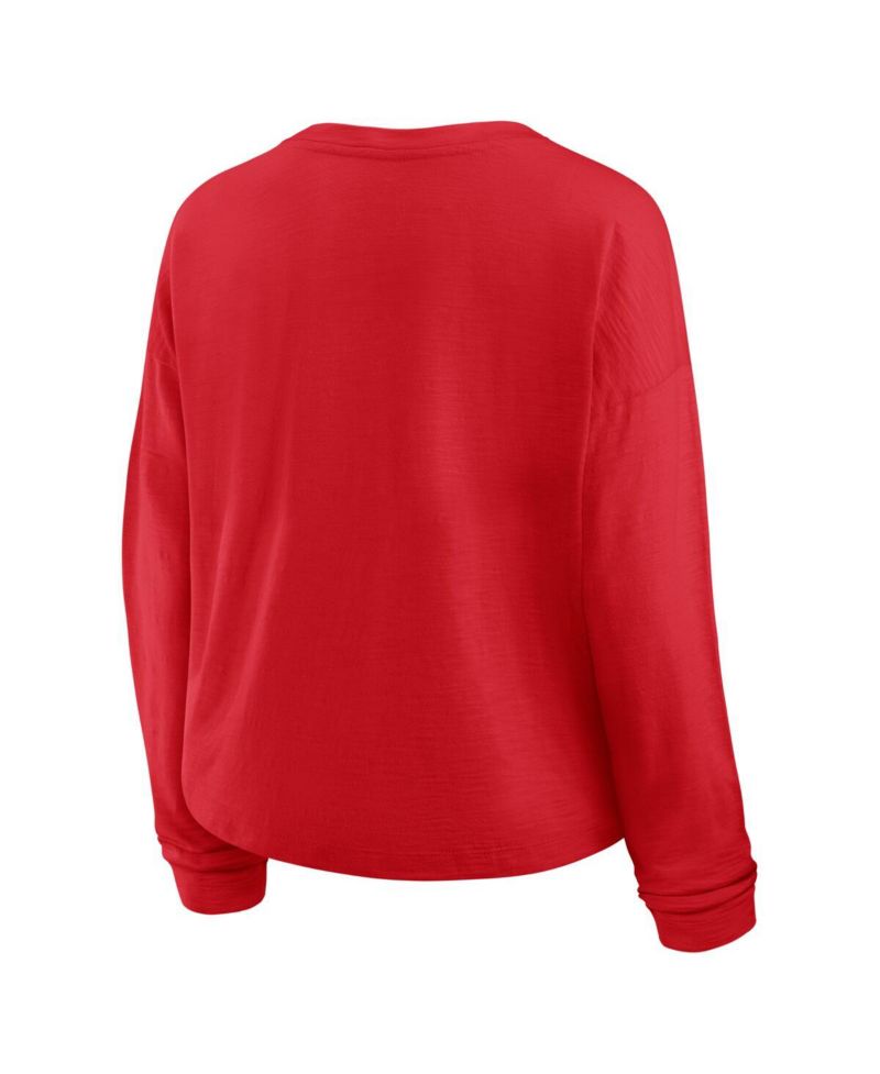 Women's Red New Jersey Devils Oversized All Out Effort Long Sleeve Henley T-Shirt