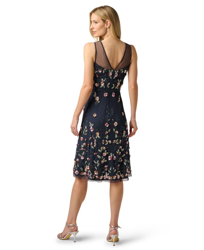 Women's Beaded Mesh Midi Sequin Dress